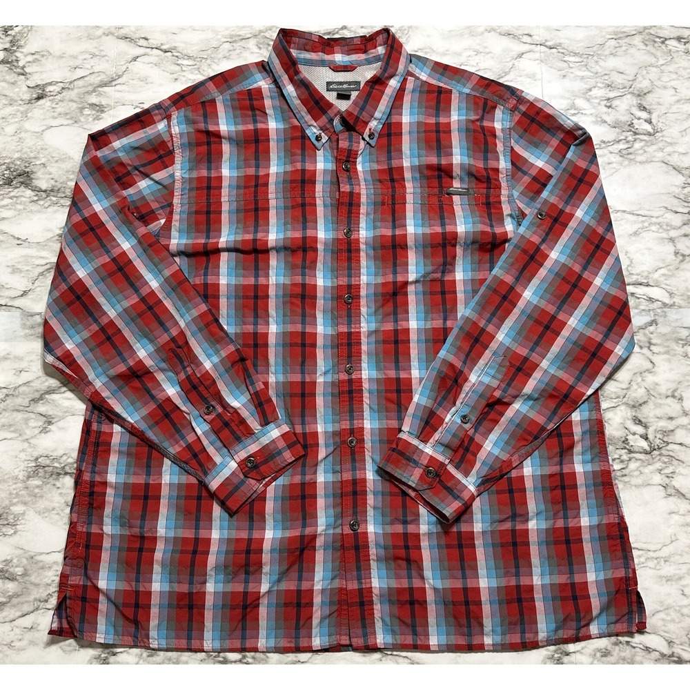 Eddie Bauer Men's Shirt Size 2XL Multicolor Plaid Nylon/Poly‎ Long Sleeve Hiking